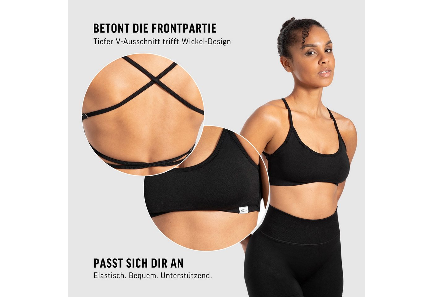 Smilodox Sport-BH Sena, Shaped Fit Top, offener Rücken, überkreuzte Träger Push Up BH, atmungsaktives Material, leichtes Training Freizeit – Bild 5 von 5