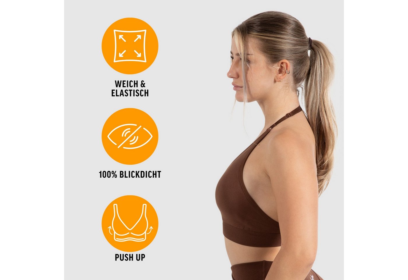 Smilodox Sport-BH Silvia, Sport Bra Shaped Fit Neckholder Design Yoga Alltag Seamless BH Herausnehmbare Cups Verstellbare Träger Top Fitness – Bild 2 von 5