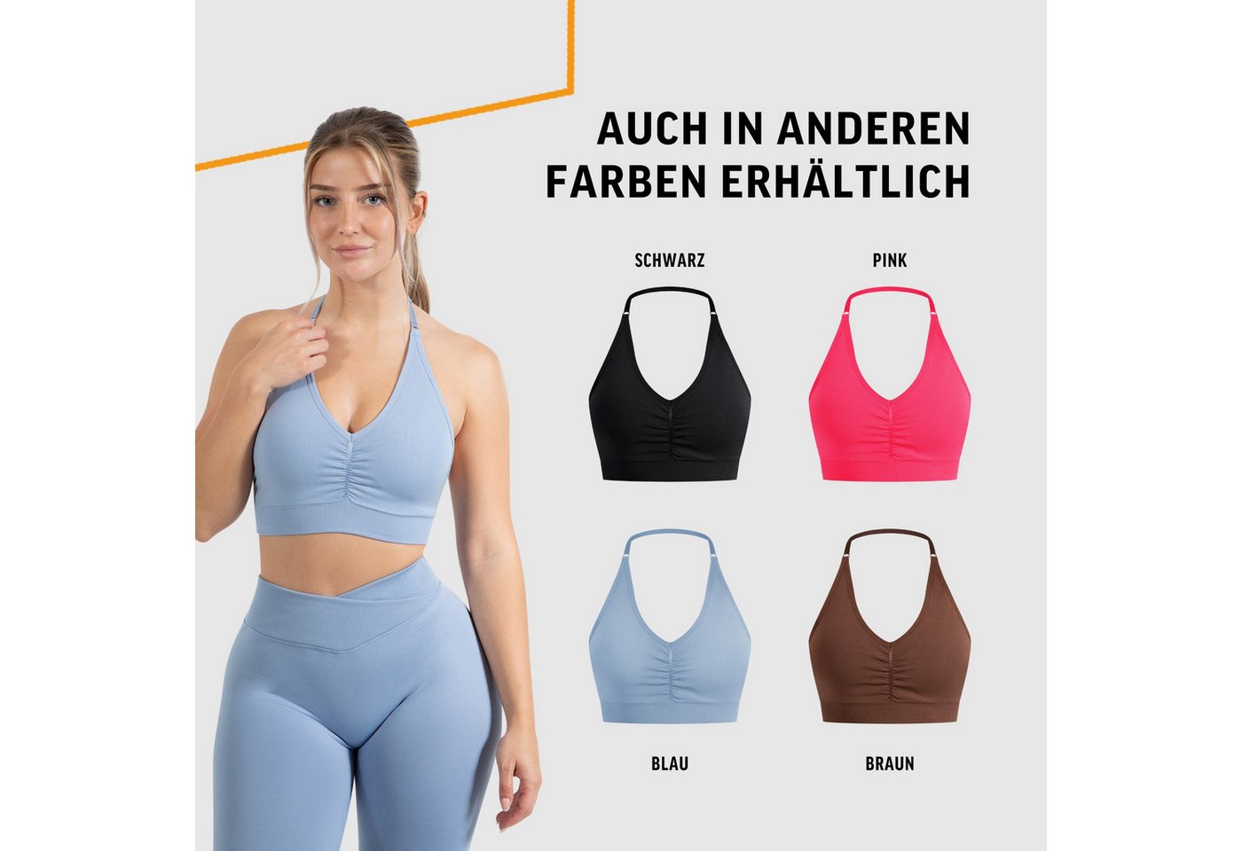 Smilodox Sport-BH Silvia, Sport Bra Shaped Fit Neckholder Design Yoga Alltag Seamless BH Herausnehmbare Cups Verstellbare Träger Top Fitness – Bild 4 von 5