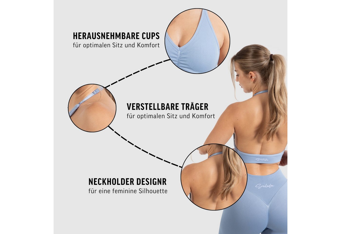 Smilodox Sport-BH Silvia, Sport Bra Shaped Fit Neckholder Design Yoga Alltag Seamless BH Herausnehmbare Cups Verstellbare Träger Top Fitness – Bild 5 von 5