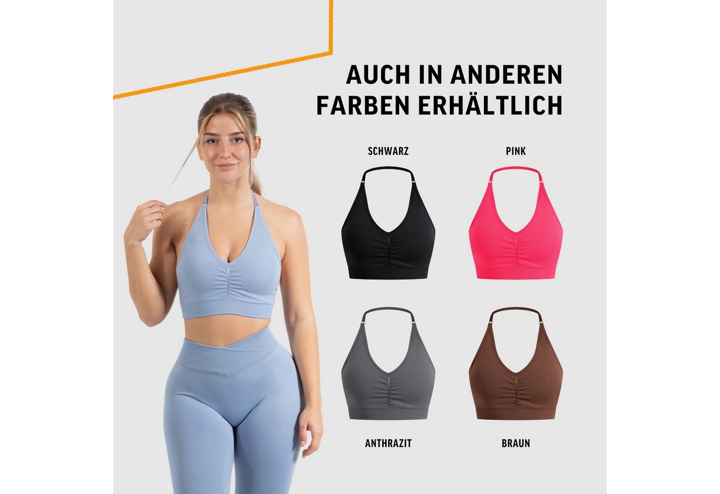 Smilodox Sport-BH Silvia, Sport Bra Shaped Fit Neckholder Design Yoga Alltag Seamless BH Herausnehmbare Cups Verstellbare Träger Top Fitness – Bild 4 von 5