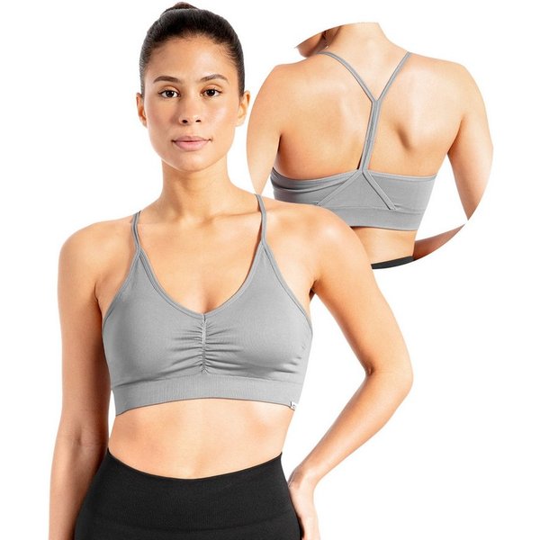 Smilodox Sport-BH Solid Scrunch, Ohne Bügel BH, Shaped Fit Yoga Bra, V-Ausschnitt Herausnehmbare Cups, Blickdichter Push Up BH, Verstellbare Träger