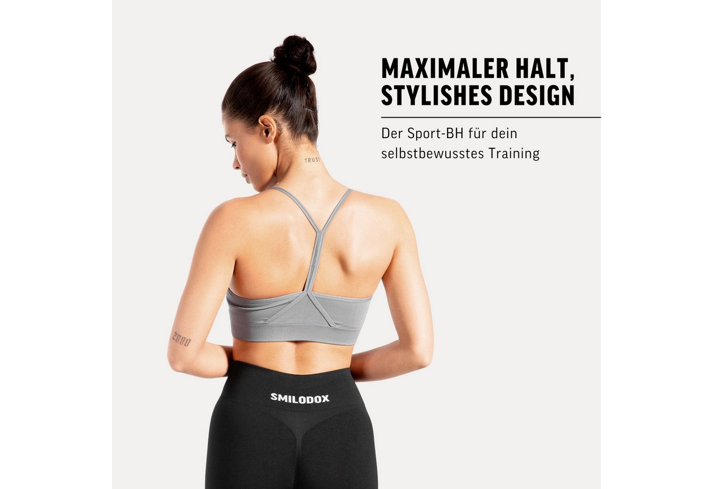 Smilodox Sport-BH Solid Scrunch, Ohne Bügel BH, Shaped Fit Yoga Bra, V-Ausschnitt Herausnehmbare Cups, Blickdichter Push Up BH, Verstellbare Träger – Bild 3 von 5