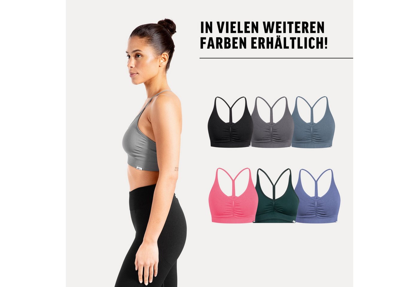 Smilodox Sport-BH Solid Scrunch, Ohne Bügel BH, Shaped Fit Yoga Bra, V-Ausschnitt Herausnehmbare Cups, Blickdichter Push Up BH, Verstellbare Träger – Bild 4 von 5