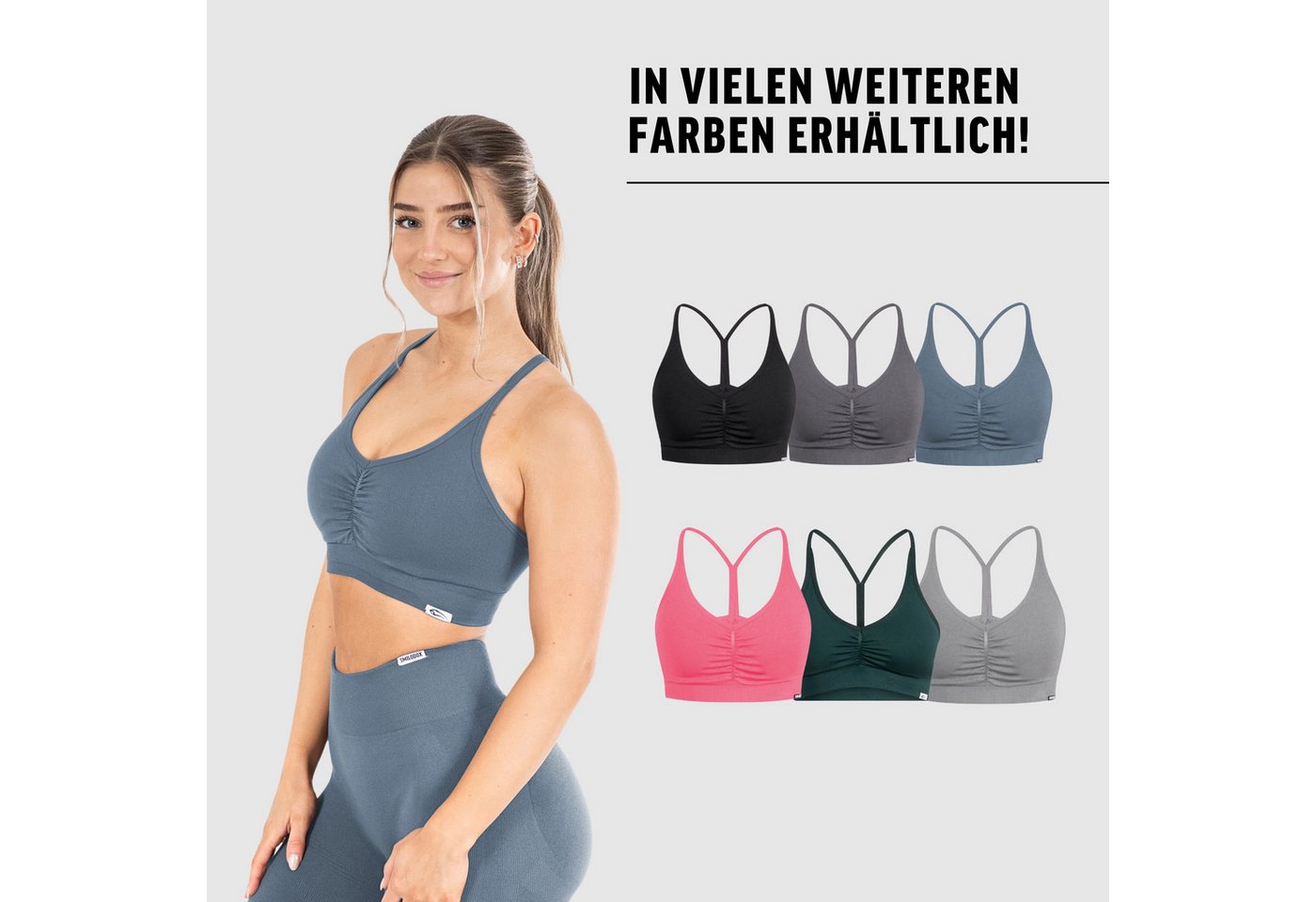 Smilodox Sport-BH Solid Scrunch, Ohne Bügel BH, Shaped Fit Yoga Bra, V-Ausschnitt Herausnehmbare Cups, Blickdichter Push Up BH, Verstellbare Träger – Bild 4 von 5