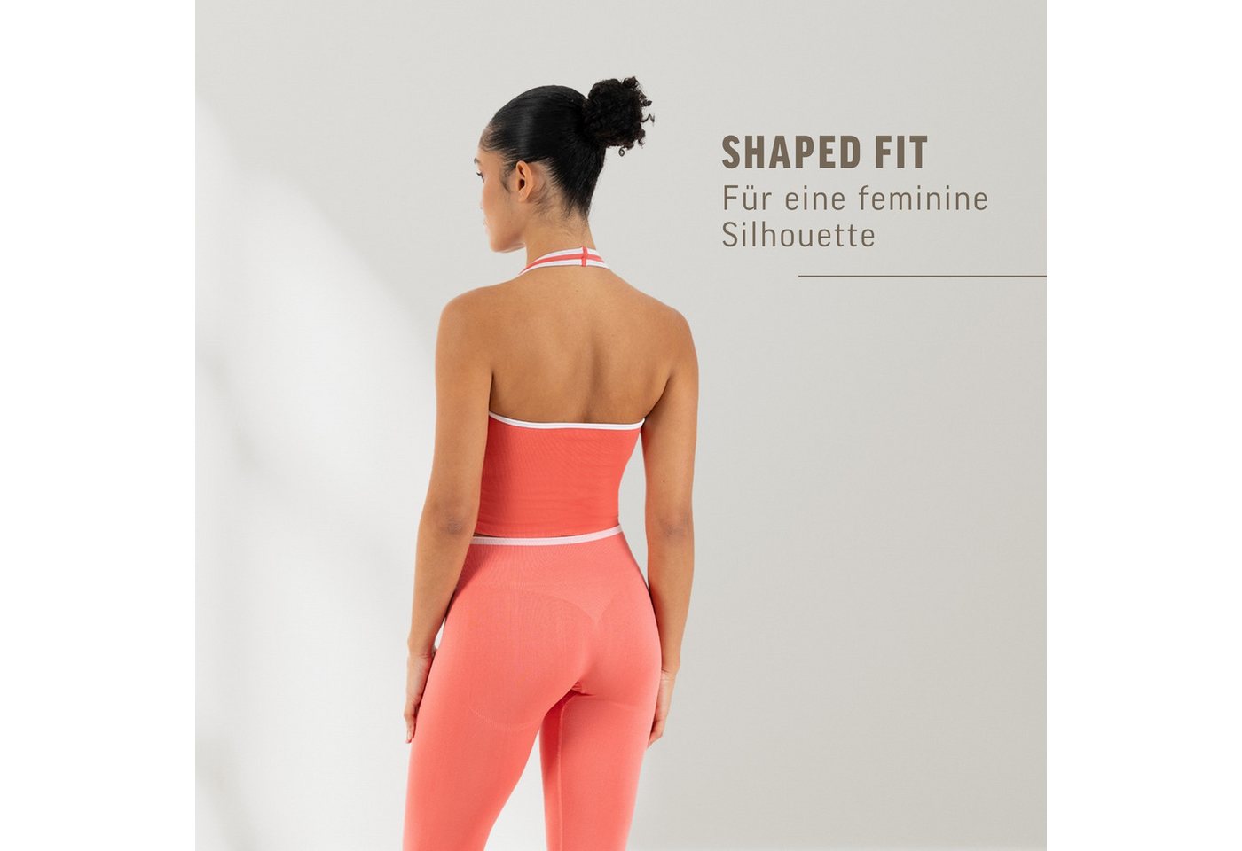 Smilodox Sport-BH Theda, Sport Top Damen Shaped Fit, Seamless, Gym & Freizeit Halterneck, V-Ausschnitt, Seamless, Stretch, Kontrastdetails – Bild 3 von 5
