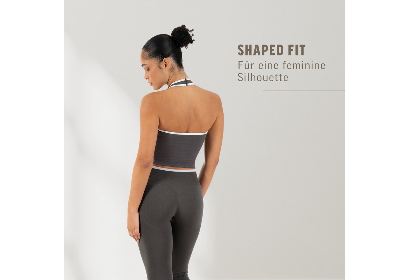 Smilodox Sport-BH Theda, Sport Top Damen Shaped Fit, Seamless, Gym & Freizeit Halterneck, V-Ausschnitt, Seamless, Stretch, Kontrastdetails – Bild 3 von 5