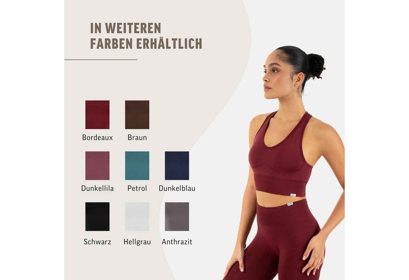 Smilodox Sport-BH Vonda, Sport Top Damen, Gym-BH für Workouts,Training & Yoga V-Ausschnitt, Seamless, Shaped Fit, Support-Bund, elastisch – Bild 4 von 5