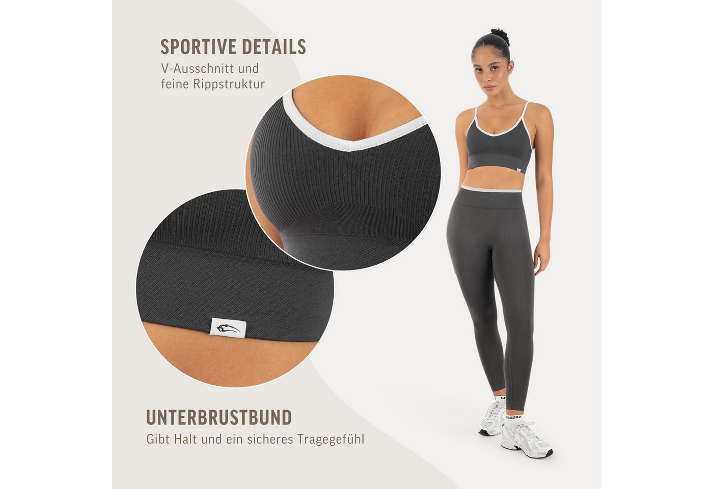 Smilodox Sport-BH Yari, Fitness- BH Damen, Shaped Fit, Bra mit Rippstruktur, Gym Rippstruktur, verstellbare Träger, Shaped Fit, weiches Material – Bild 5 von 5