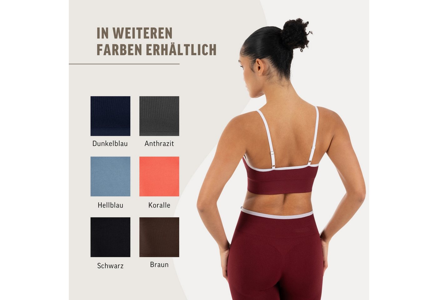 Smilodox Sport-BH Yari, Fitness- BH Damen, Shaped Fit, Bra mit Rippstruktur, Gym Rippstruktur, verstellbare Träger, Shaped Fit, weiches Material – Bild 4 von 5