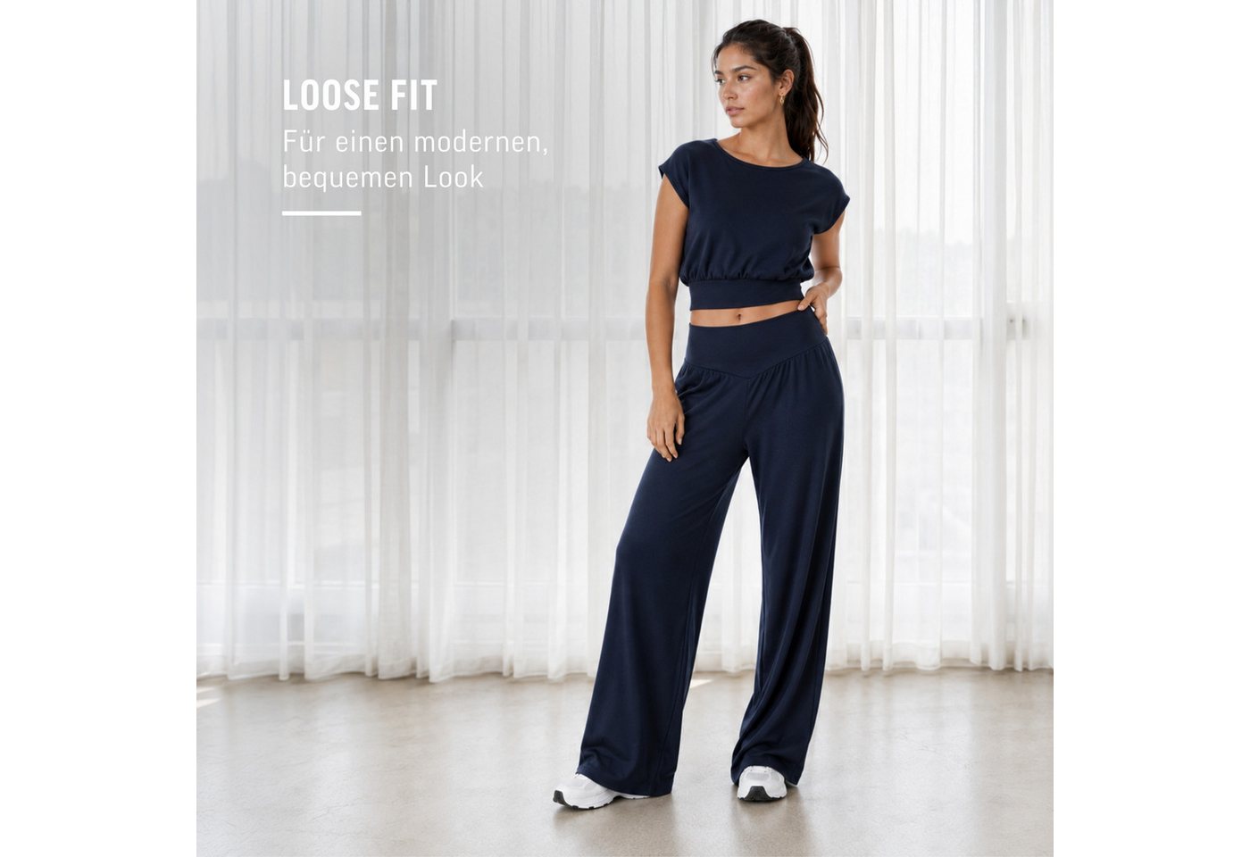 Smilodox Stoffhose Jorina, Elegante Freizeithose, High Waist, V-Shape, Casual & Business Loose Fit Business Pants, Wide Leg, Stretch Bund, Bewegungsfreiheit – Bild 3 von 5