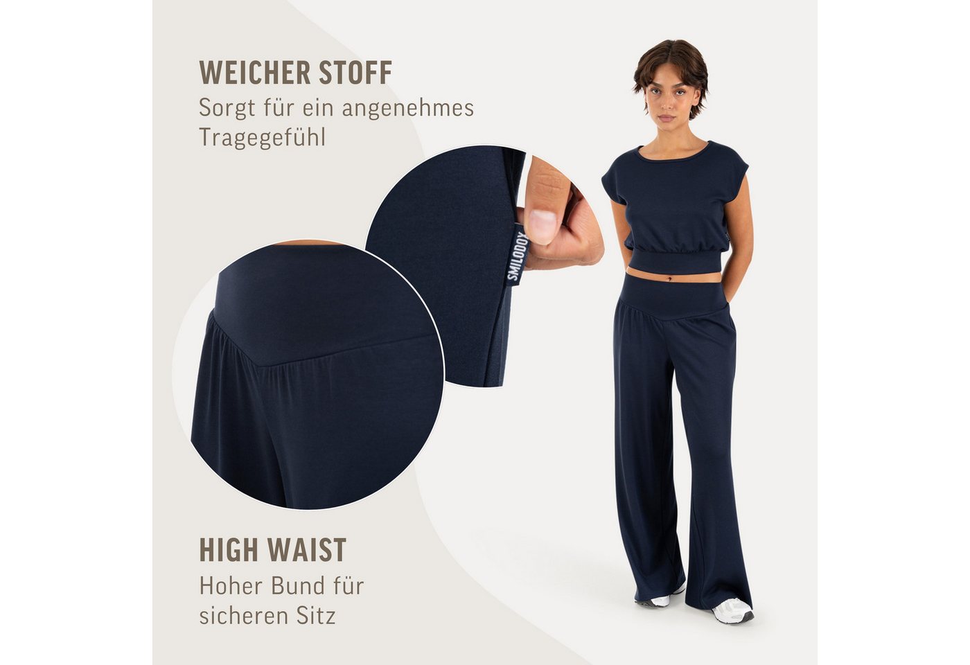 Smilodox Stoffhose Jorina, Elegante Freizeithose, High Waist, V-Shape, Casual & Business Loose Fit Business Pants, Wide Leg, Stretch Bund, Bewegungsfreiheit – Bild 5 von 5