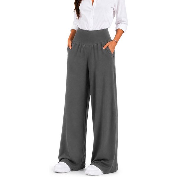 Smilodox Stoffhose Jorina, Elegante Freizeithose, High Waist, V-Shape, Casual & Business Loose Fit Business Pants, Wide Leg, Stretch Bund, Bewegungsfreiheit