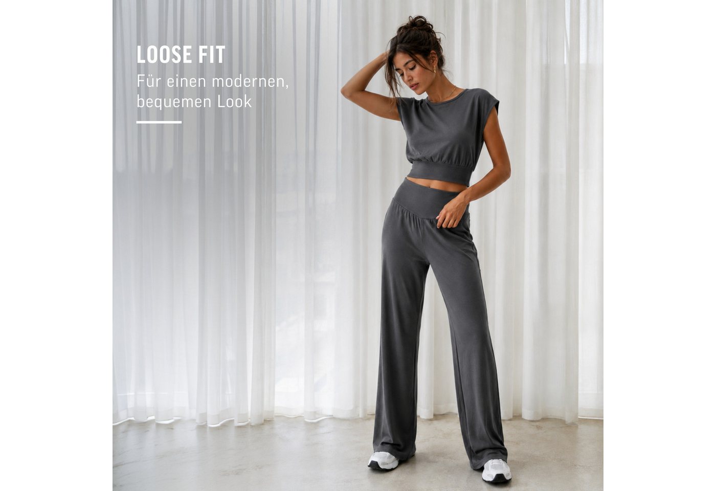 Smilodox Stoffhose Jorina, Elegante Freizeithose, High Waist, V-Shape, Casual & Business Loose Fit Business Pants, Wide Leg, Stretch Bund, Bewegungsfreiheit – Bild 3 von 5