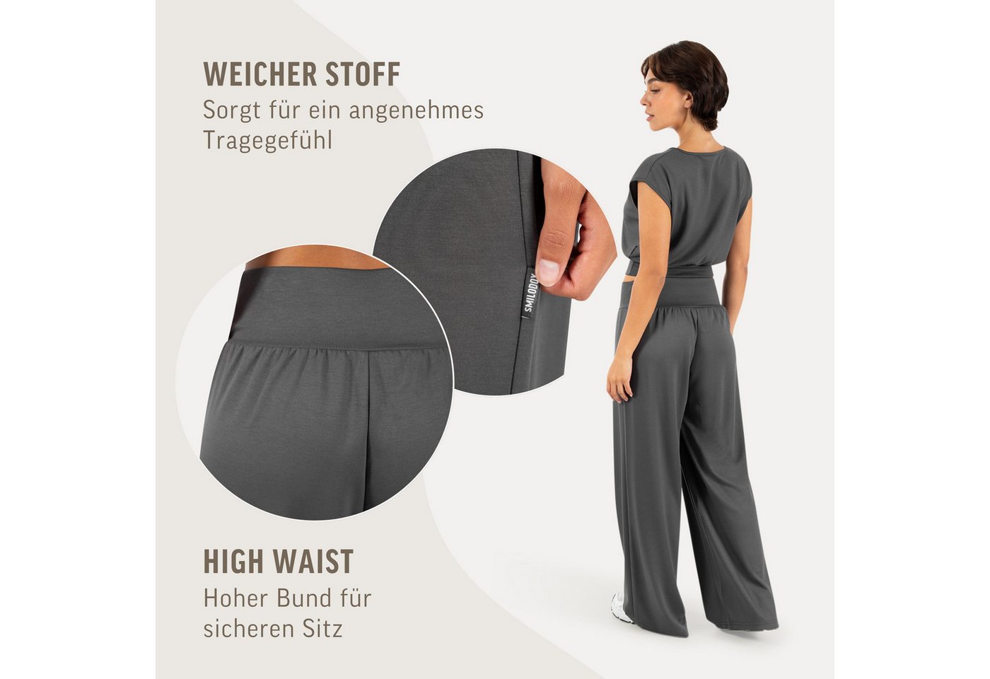 Smilodox Stoffhose Jorina, Elegante Freizeithose, High Waist, V-Shape, Casual & Business Loose Fit Business Pants, Wide Leg, Stretch Bund, Bewegungsfreiheit – Bild 5 von 5