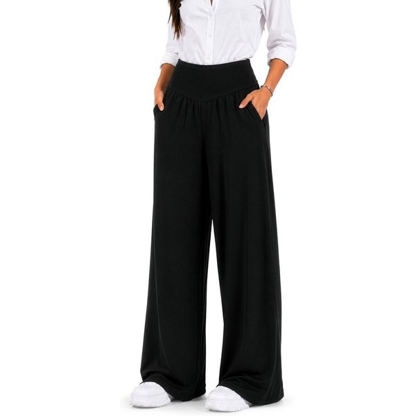 Smilodox Stoffhose Jorina, Elegante Freizeithose, High Waist, V-Shape, Casual & Business Loose Fit Business Pants, Wide Leg, Stretch Bund, Bewegungsfreiheit