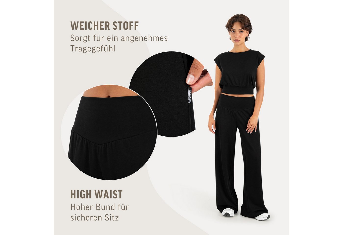 Smilodox Stoffhose Jorina, Elegante Freizeithose, High Waist, V-Shape, Casual & Business Loose Fit Business Pants, Wide Leg, Stretch Bund, Bewegungsfreiheit – Bild 5 von 5