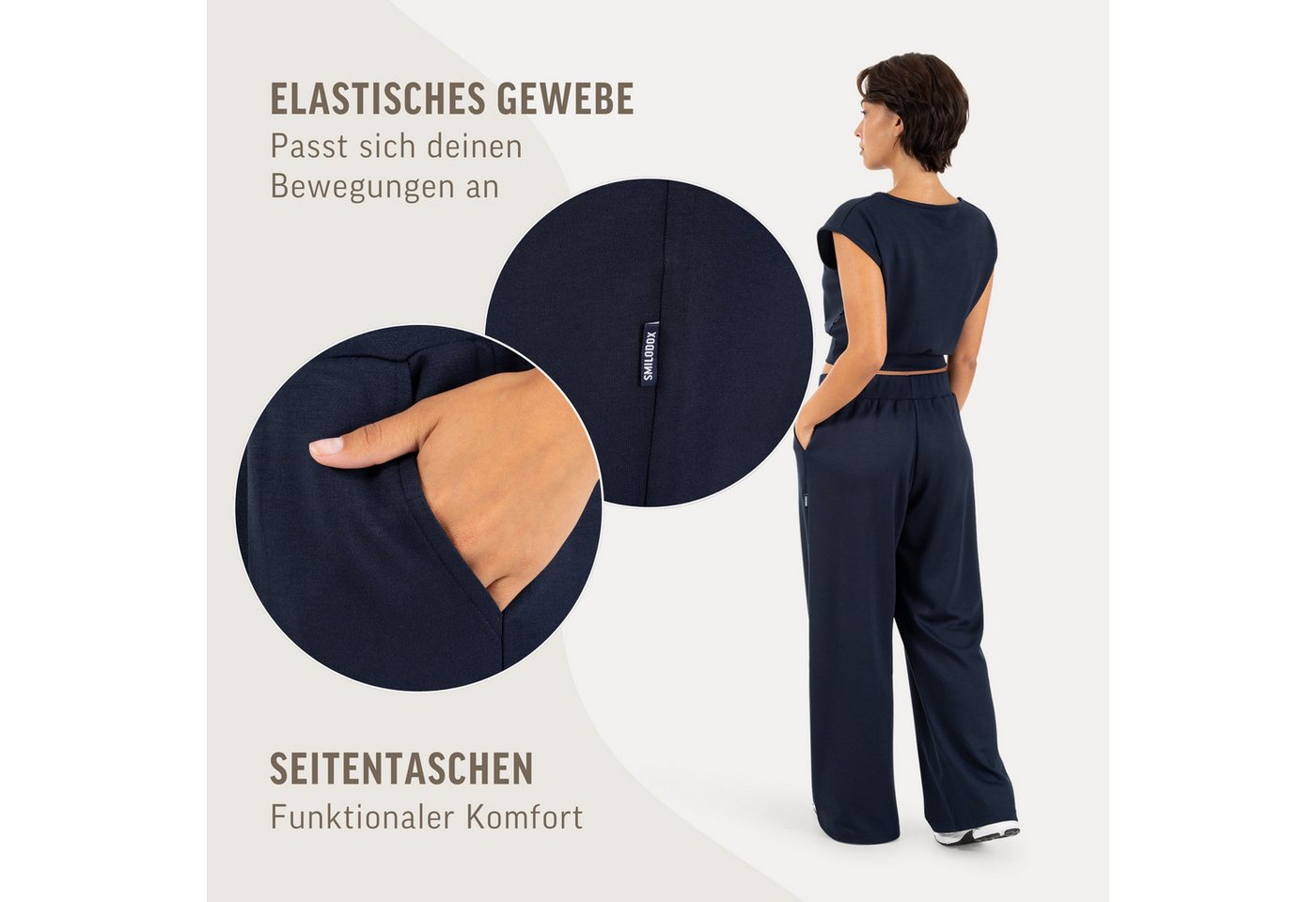 Smilodox Stoffhose Luvia, Elegante Freizeithose, Wide Leg, Stretch, Casual & Business Loose Fit Business Pants, elastischer Komfortbund, Bewegungsfreiheit – Bild 5 von 5