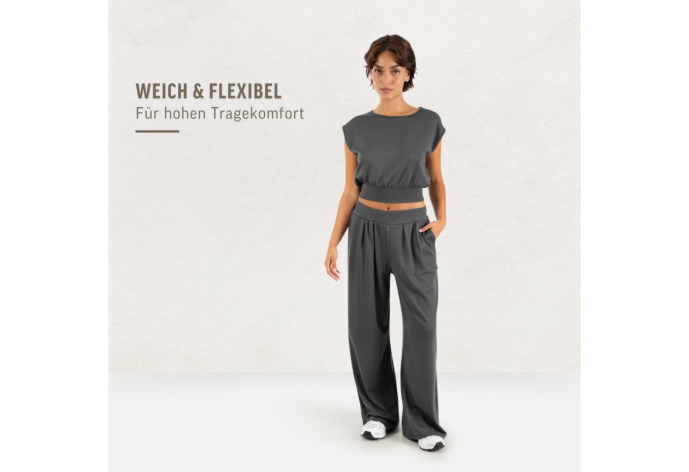 Smilodox Stoffhose Luvia, Elegante Freizeithose, Wide Leg, Stretch, Casual & Business Loose Fit Business Pants, elastischer Komfortbund, Bewegungsfreiheit – Bild 3 von 5