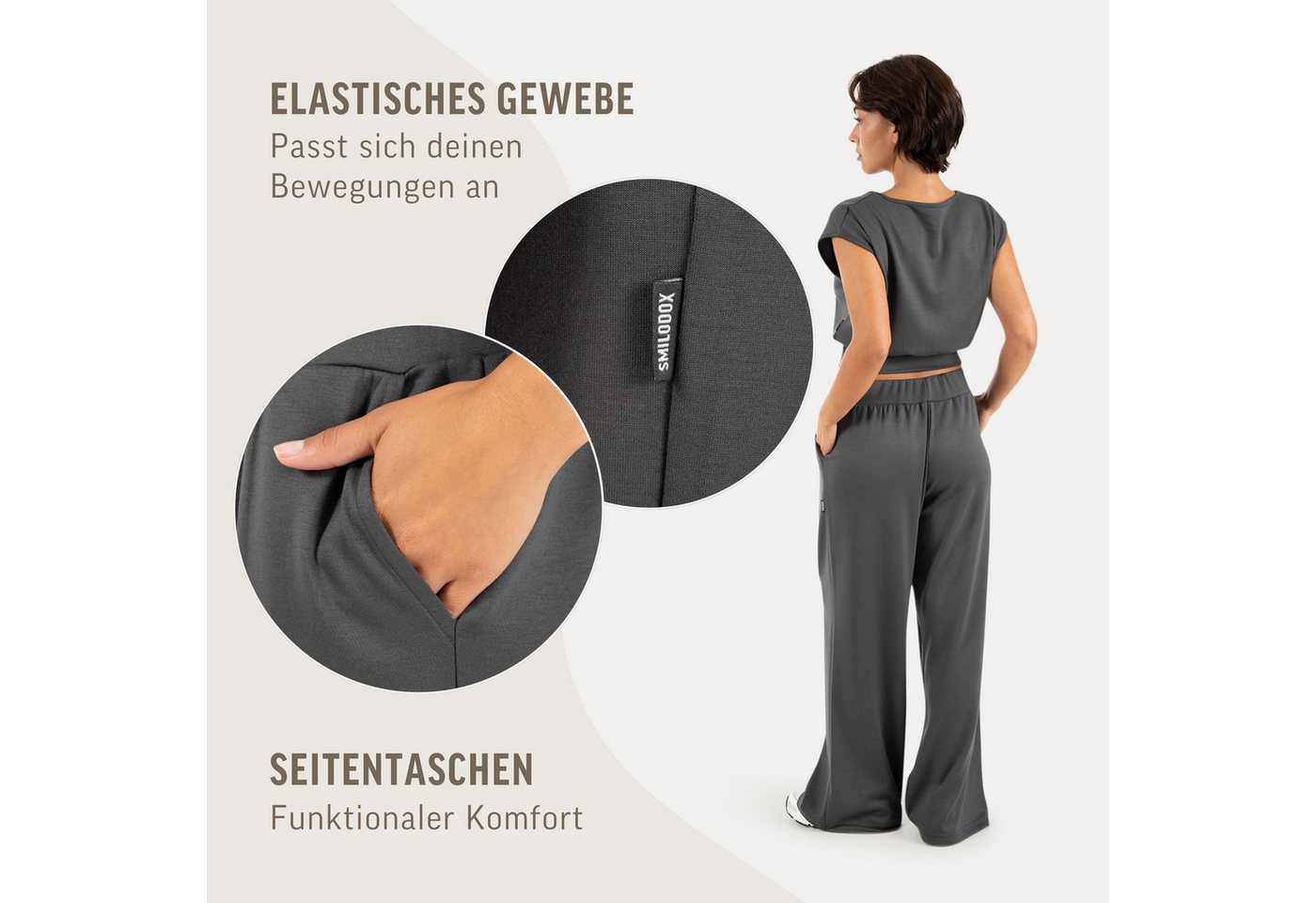 Smilodox Stoffhose Luvia, Elegante Freizeithose, Wide Leg, Stretch, Casual & Business Loose Fit Business Pants, elastischer Komfortbund, Bewegungsfreiheit – Bild 5 von 5