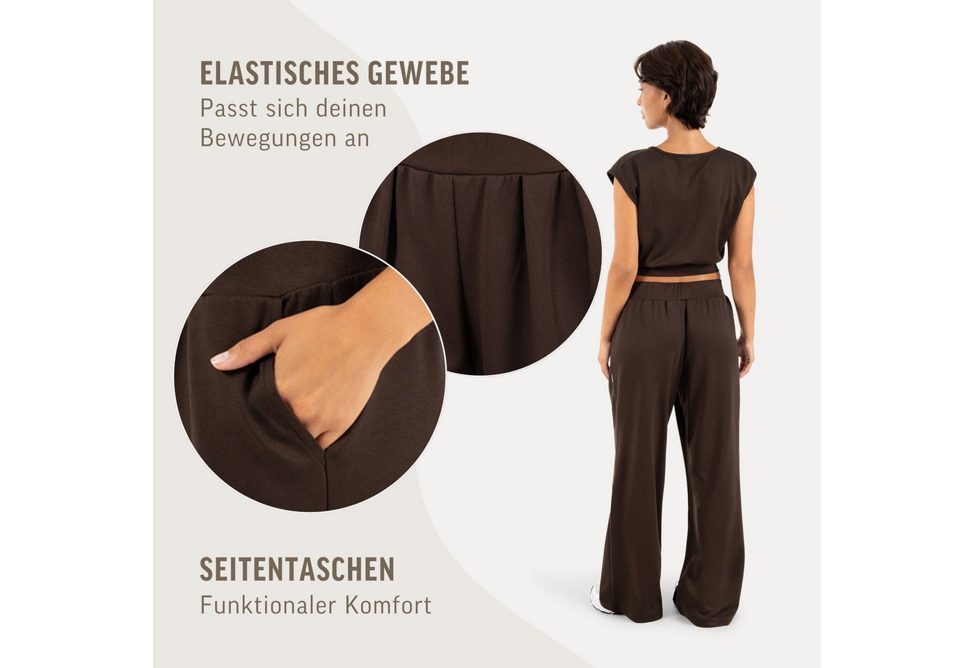 Smilodox Stoffhose Luvia, Elegante Freizeithose, Wide Leg, Stretch, Casual & Business Loose Fit Business Pants, elastischer Komfortbund, Bewegungsfreiheit – Bild 5 von 5