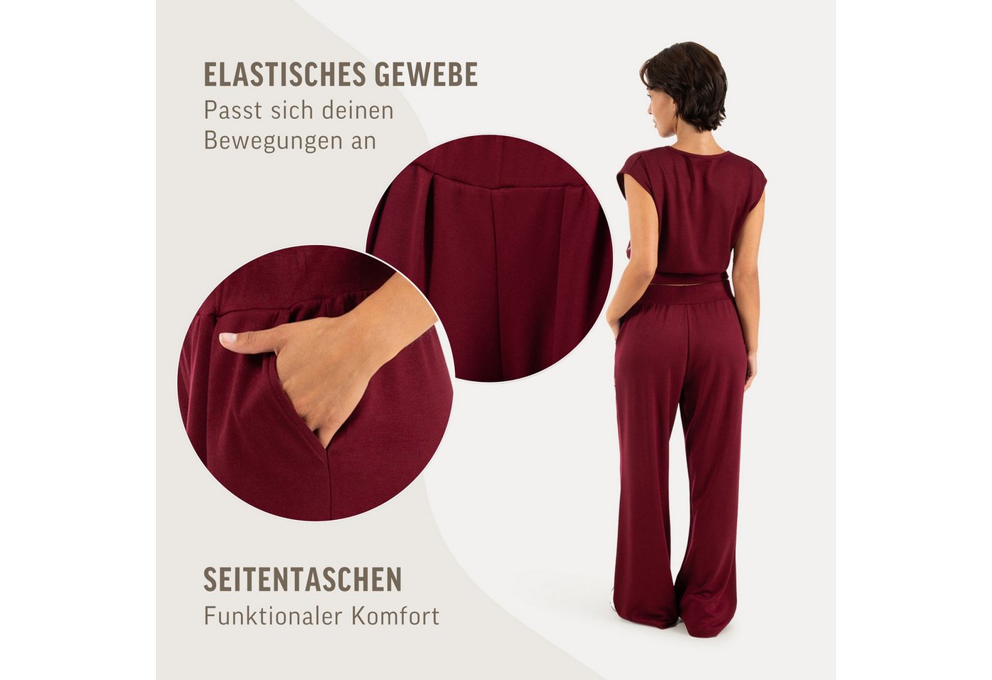Smilodox Stoffhose Luvia, Elegante Freizeithose, Wide Leg, Stretch, Casual & Business Loose Fit Business Pants, elastischer Komfortbund, Bewegungsfreiheit – Bild 5 von 5