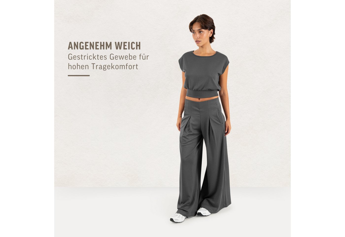 Smilodox Stoffhose Vanea, Elegante Freizeithose, Loose Fit, Wide Leg, Casual & Business Slip-On Business Pants, elastisch, Zierfalten, Bewegungsfreiheit – Bild 3 von 5