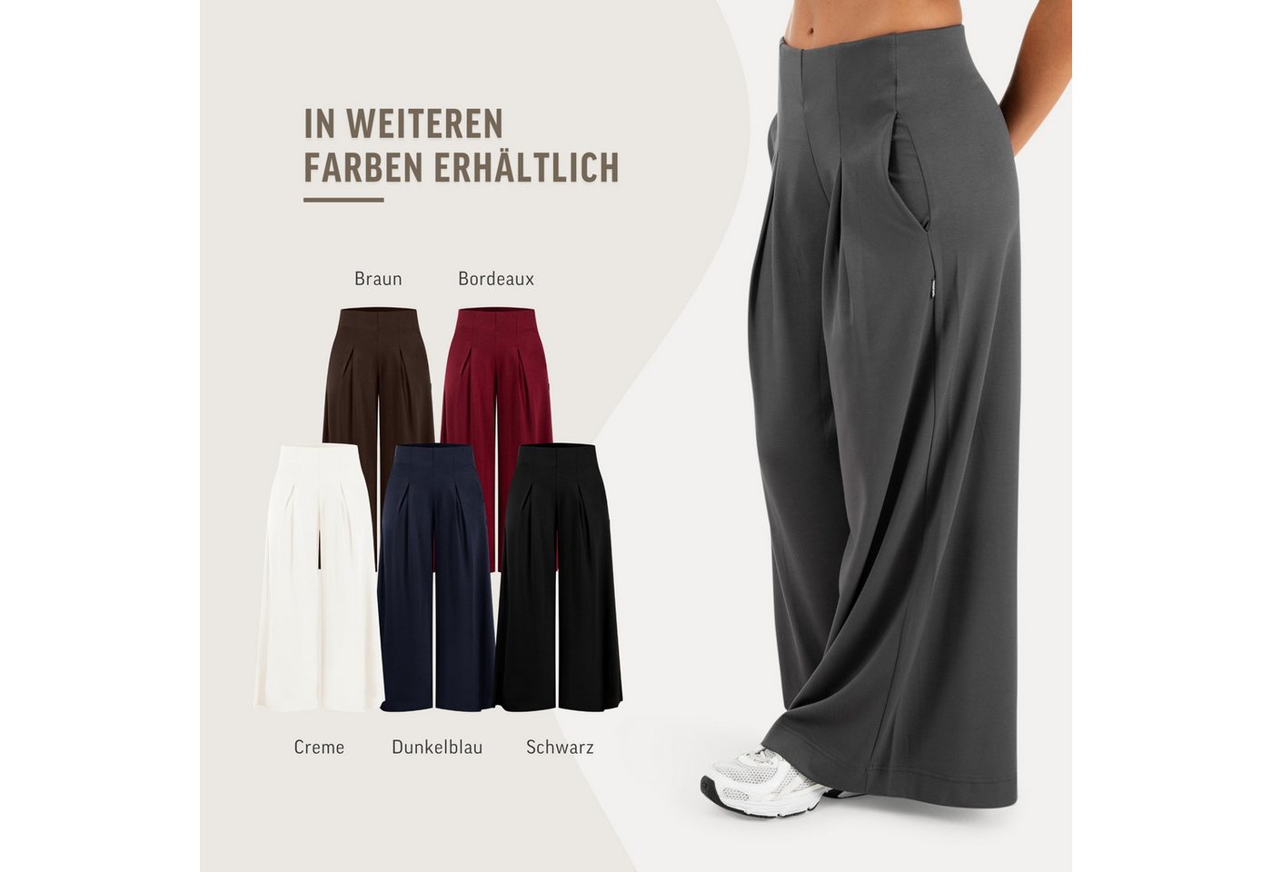 Smilodox Stoffhose Vanea, Elegante Freizeithose, Loose Fit, Wide Leg, Casual & Business Slip-On Business Pants, elastisch, Zierfalten, Bewegungsfreiheit – Bild 4 von 5
