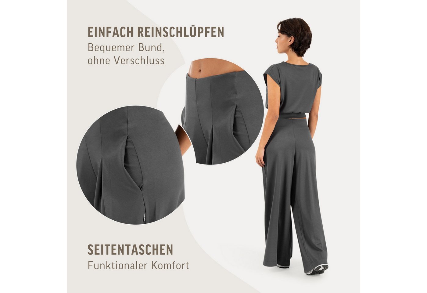 Smilodox Stoffhose Vanea, Elegante Freizeithose, Loose Fit, Wide Leg, Casual & Business Slip-On Business Pants, elastisch, Zierfalten, Bewegungsfreiheit – Bild 5 von 5