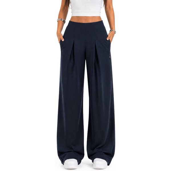Smilodox Stoffhose Vanea, Elegante Freizeithose, Loose Fit, Wide Leg, Casual & Business Slip-On Business Pants, elastisch, Zierfalten, Bewegungsfreiheit