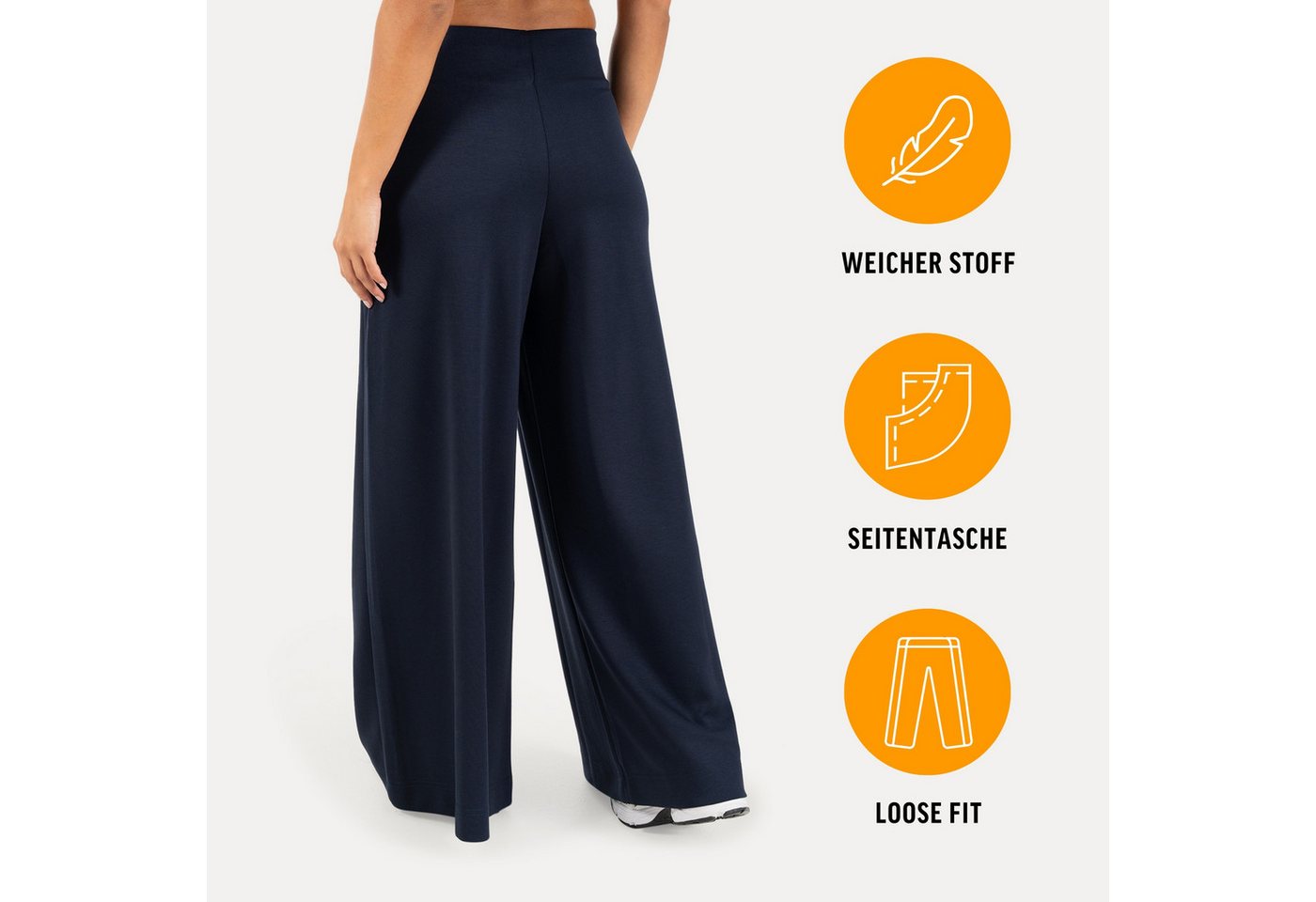 Smilodox Stoffhose Vanea, Elegante Freizeithose, Loose Fit, Wide Leg, Casual & Business Slip-On Business Pants, elastisch, Zierfalten, Bewegungsfreiheit – Bild 2 von 5