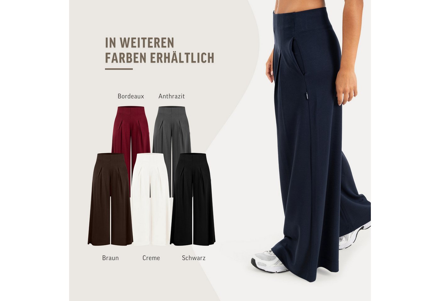 Smilodox Stoffhose Vanea, Elegante Freizeithose, Loose Fit, Wide Leg, Casual & Business Slip-On Business Pants, elastisch, Zierfalten, Bewegungsfreiheit – Bild 4 von 5