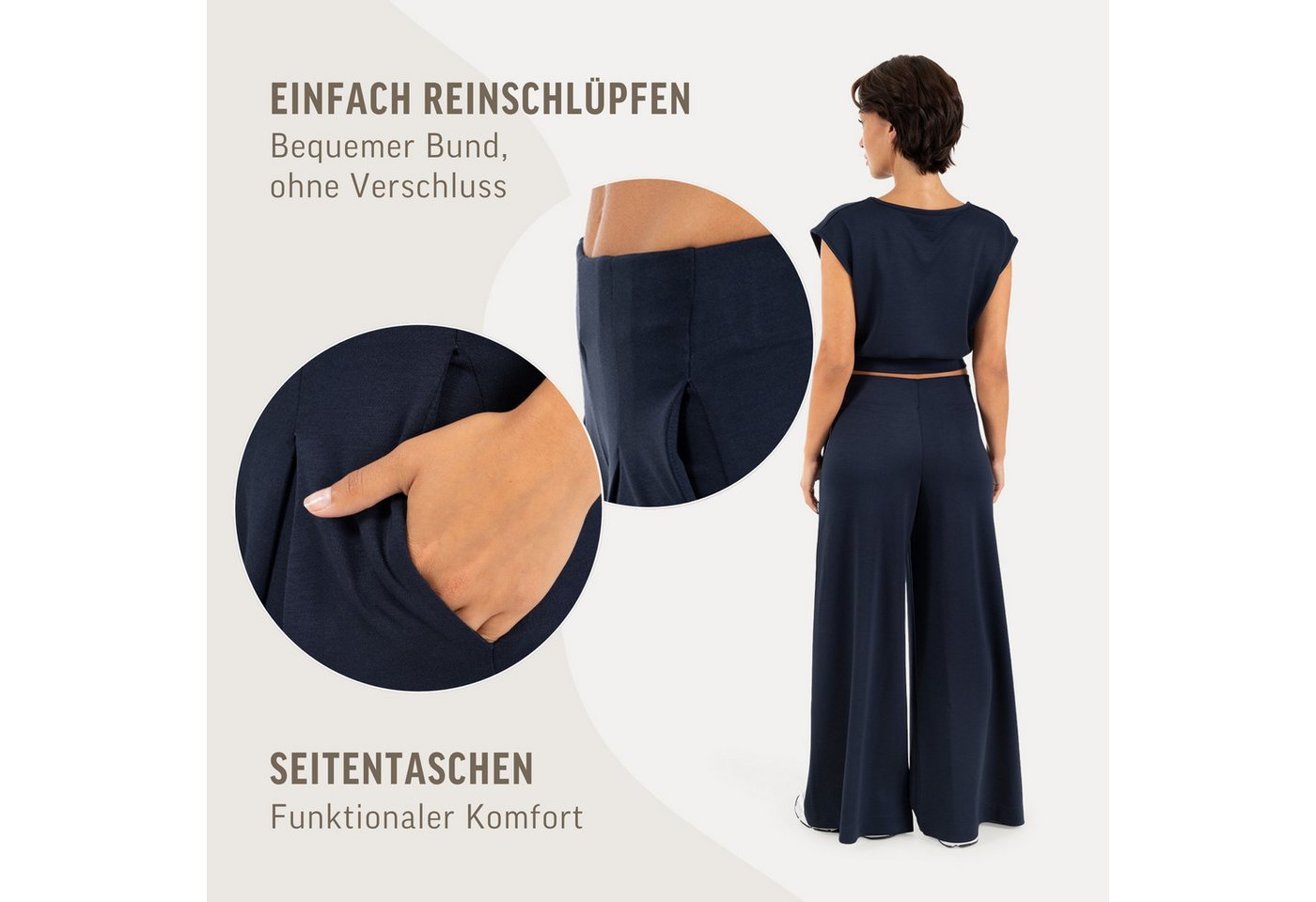 Smilodox Stoffhose Vanea, Elegante Freizeithose, Loose Fit, Wide Leg, Casual & Business Slip-On Business Pants, elastisch, Zierfalten, Bewegungsfreiheit – Bild 5 von 5