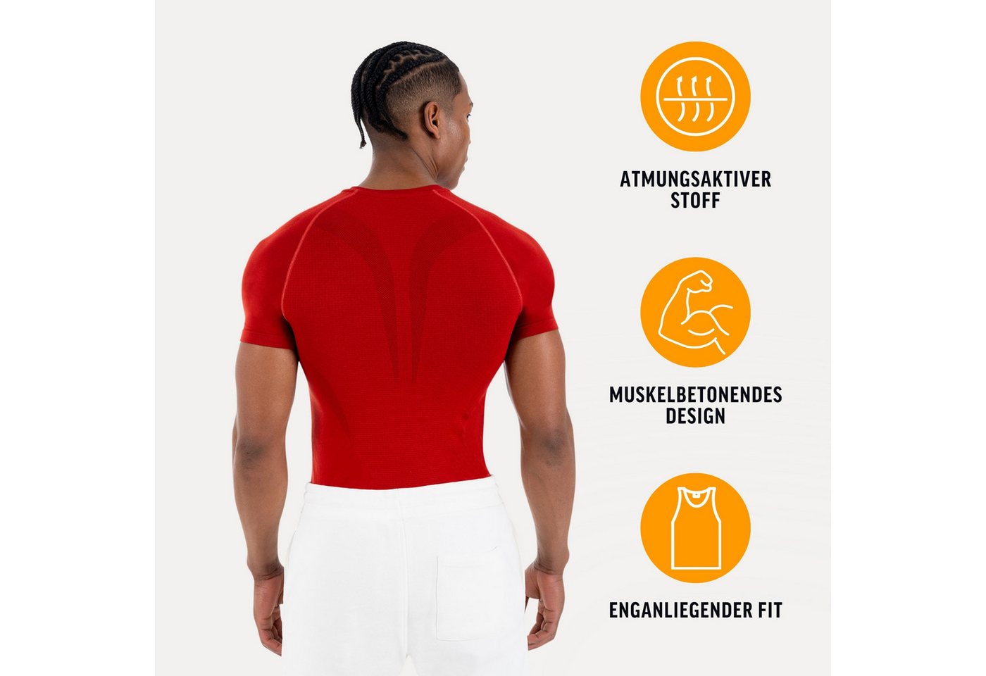 Smilodox T-Shirt Carnos, Compression Shirt Herren, Gymshirt, Seamless, Training Compression Fit, Seamless, atmungsaktiv, Body Mapping, Stretch – Bild 2 von 5