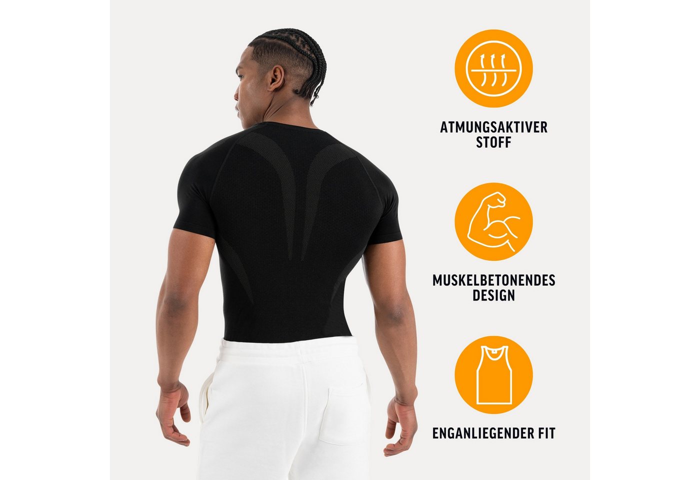 Smilodox T-Shirt Carnos, Compression Shirt Herren, Gymshirt, Seamless, Training Compression Fit, Seamless, atmungsaktiv, Body Mapping, Stretch – Bild 2 von 5