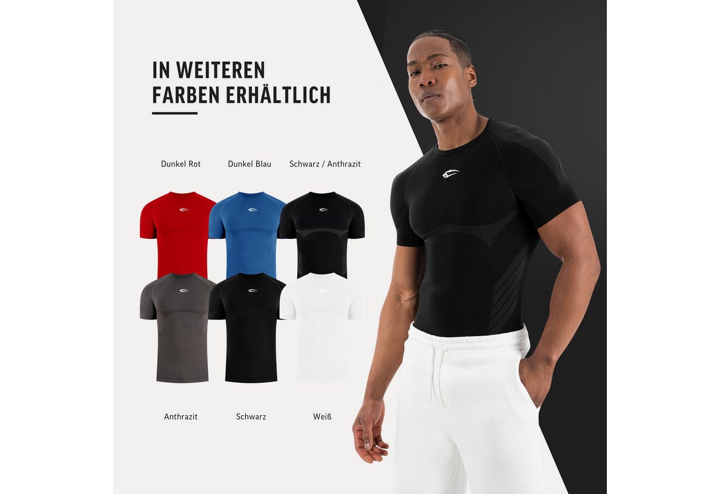 Smilodox T-Shirt Carnos, Compression Shirt Herren, Gymshirt, Seamless, Training Compression Fit, Seamless, atmungsaktiv, Body Mapping, Stretch – Bild 4 von 5