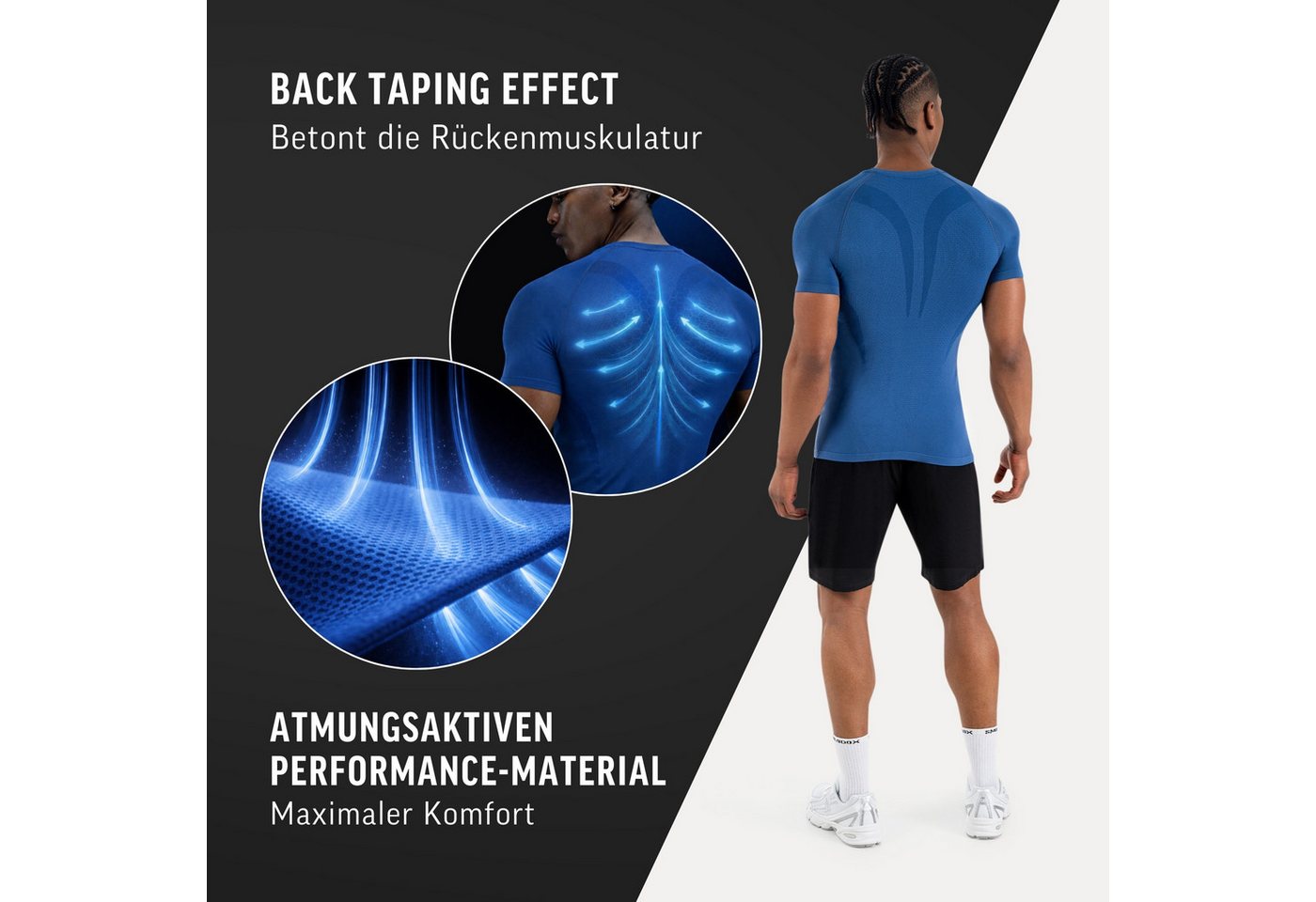 Smilodox T-Shirt Carnos, Compression Shirt Herren, Gymshirt, Seamless, Training Compression Fit, Seamless, atmungsaktiv, Body Mapping, Stretch – Bild 5 von 5