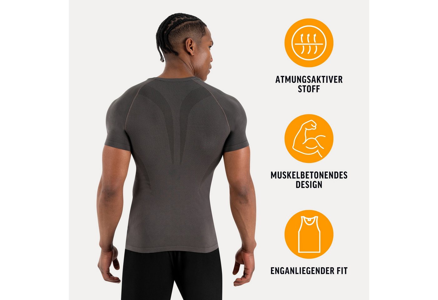 Smilodox T-Shirt Carnos, Compression Shirt Herren, Gymshirt, Seamless, Training Compression Fit, Seamless, atmungsaktiv, Body Mapping, Stretch – Bild 2 von 5