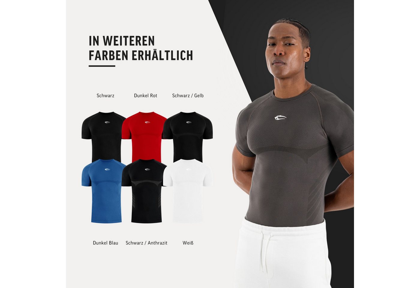 Smilodox T-Shirt Carnos, Compression Shirt Herren, Gymshirt, Seamless, Training Compression Fit, Seamless, atmungsaktiv, Body Mapping, Stretch – Bild 4 von 5