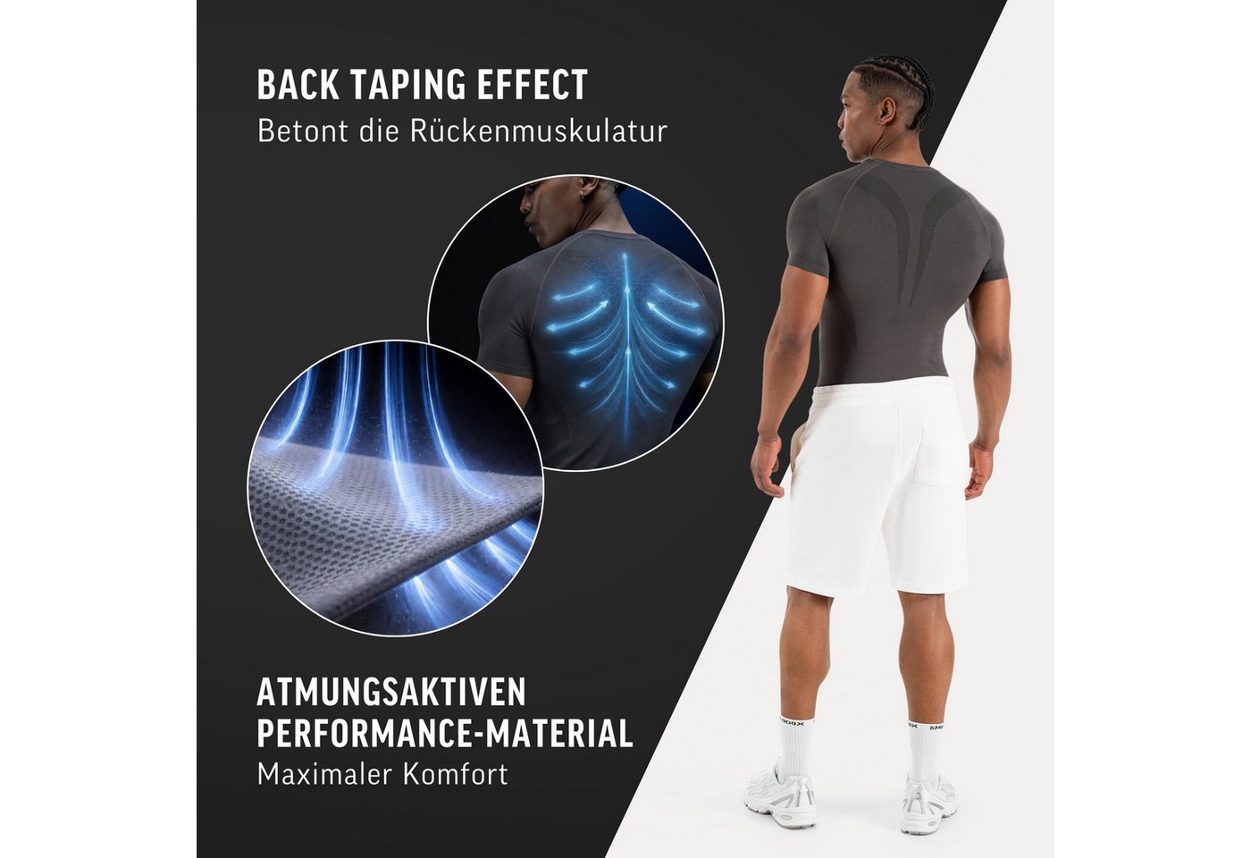 Smilodox T-Shirt Carnos, Compression Shirt Herren, Gymshirt, Seamless, Training Compression Fit, Seamless, atmungsaktiv, Body Mapping, Stretch – Bild 5 von 5