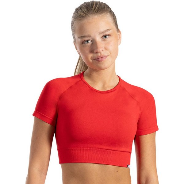 Smilodox T-Shirt Elna, Crop Top mit Rundhalsausschnitt, kurzen Ärmeln & Rippbund Figurbetontes T-Shirt, Funktionsshirt glattes Material & bauchfrei