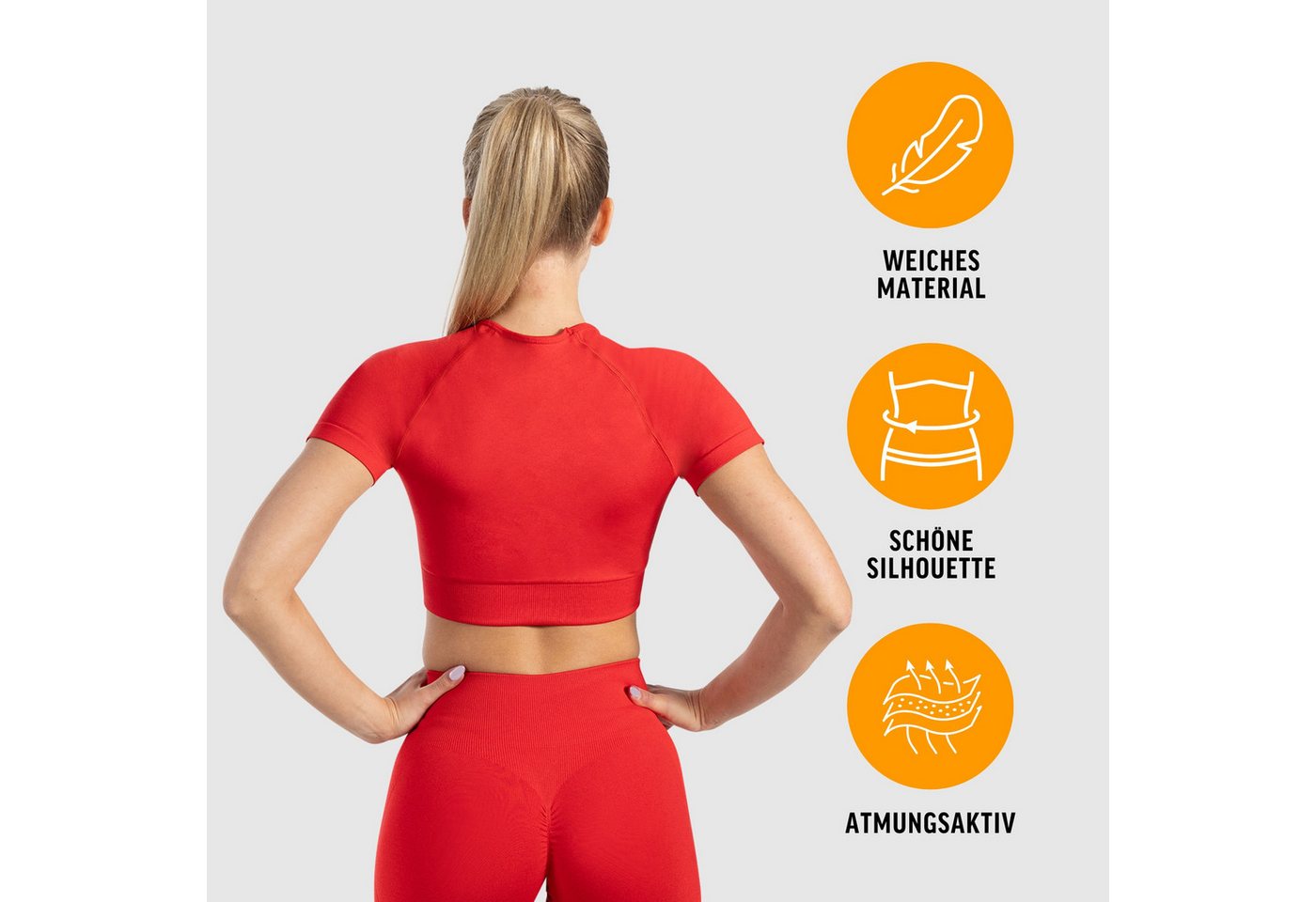 Smilodox T-Shirt Elna, Crop Top mit Rundhalsausschnitt, kurzen Ärmeln & Rippbund Figurbetontes T-Shirt, Funktionsshirt glattes Material & bauchfrei – Bild 2 von 5