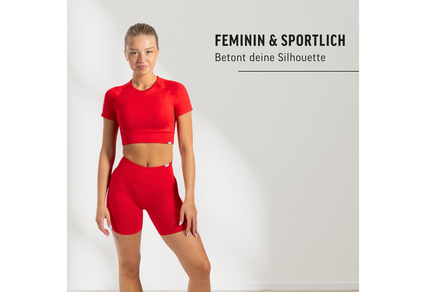 Smilodox T-Shirt Elna, Crop Top mit Rundhalsausschnitt, kurzen Ärmeln & Rippbund Figurbetontes T-Shirt, Funktionsshirt glattes Material & bauchfrei – Bild 3 von 5