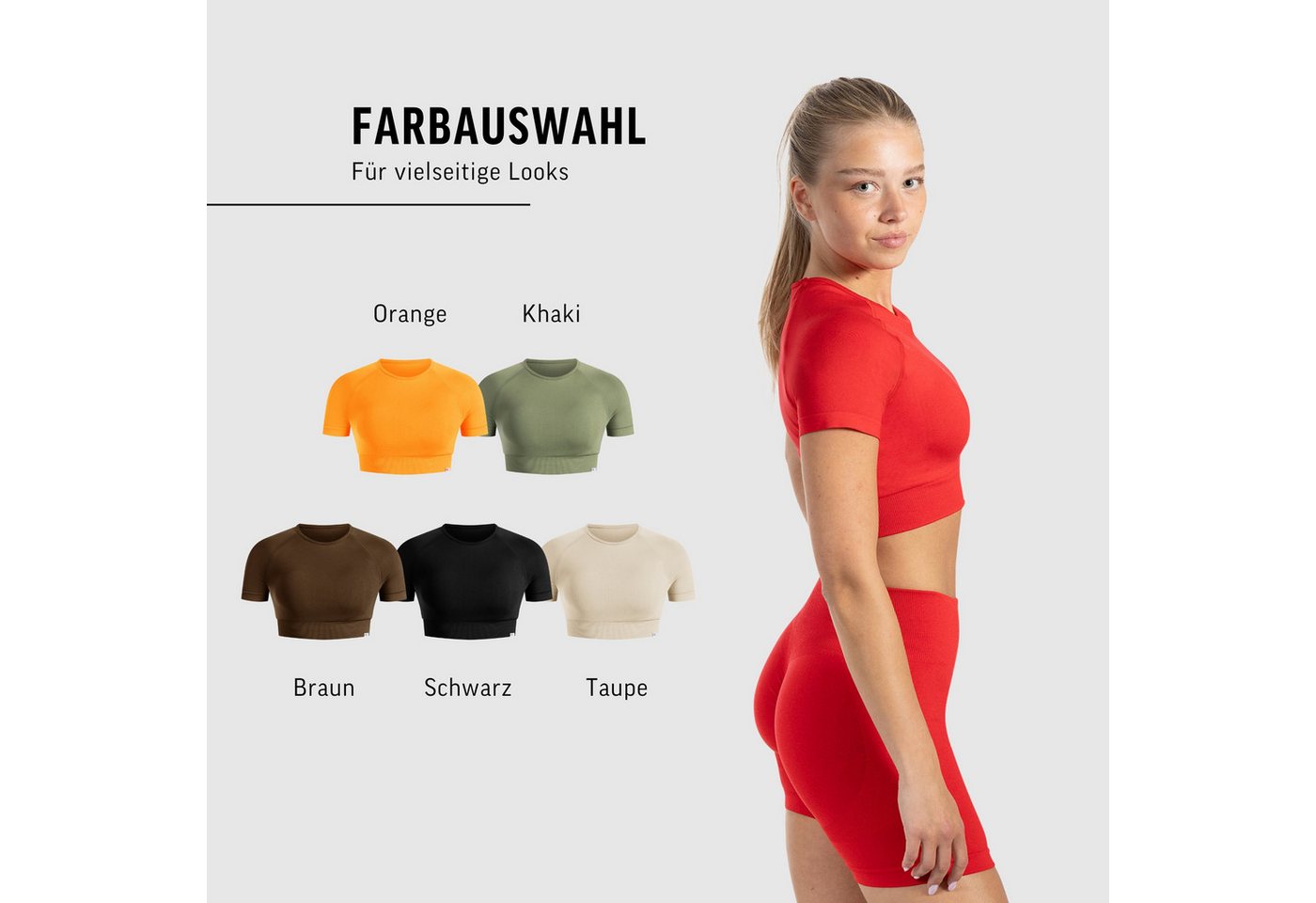 Smilodox T-Shirt Elna, Crop Top mit Rundhalsausschnitt, kurzen Ärmeln & Rippbund Figurbetontes T-Shirt, Funktionsshirt glattes Material & bauchfrei – Bild 4 von 5