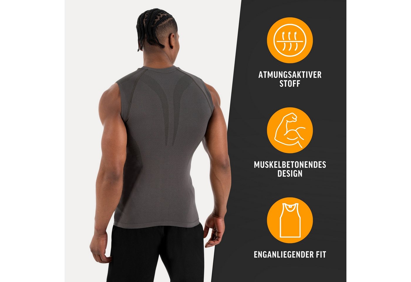 Smilodox Tanktop Carnos, Compression Tank Herren, Gym Shirt Seamless, Fitness Enganliegend, Seamless, Body-Mapping, atmungsaktiv, Stretch – Bild 2 von 5