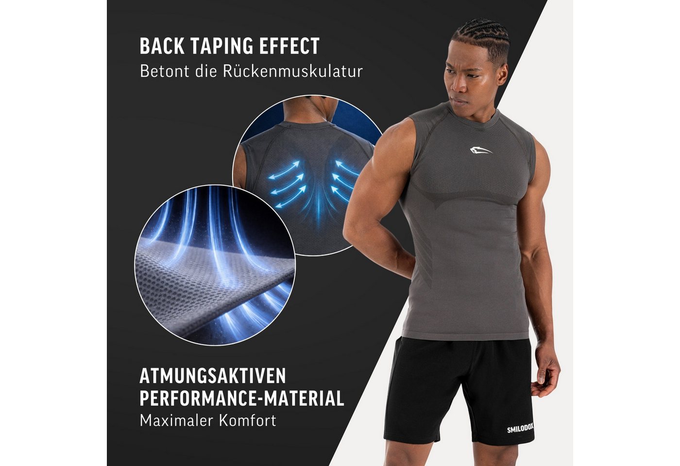 Smilodox Tanktop Carnos, Compression Tank Herren, Gym Shirt Seamless, Fitness Enganliegend, Seamless, Body-Mapping, atmungsaktiv, Stretch – Bild 5 von 5