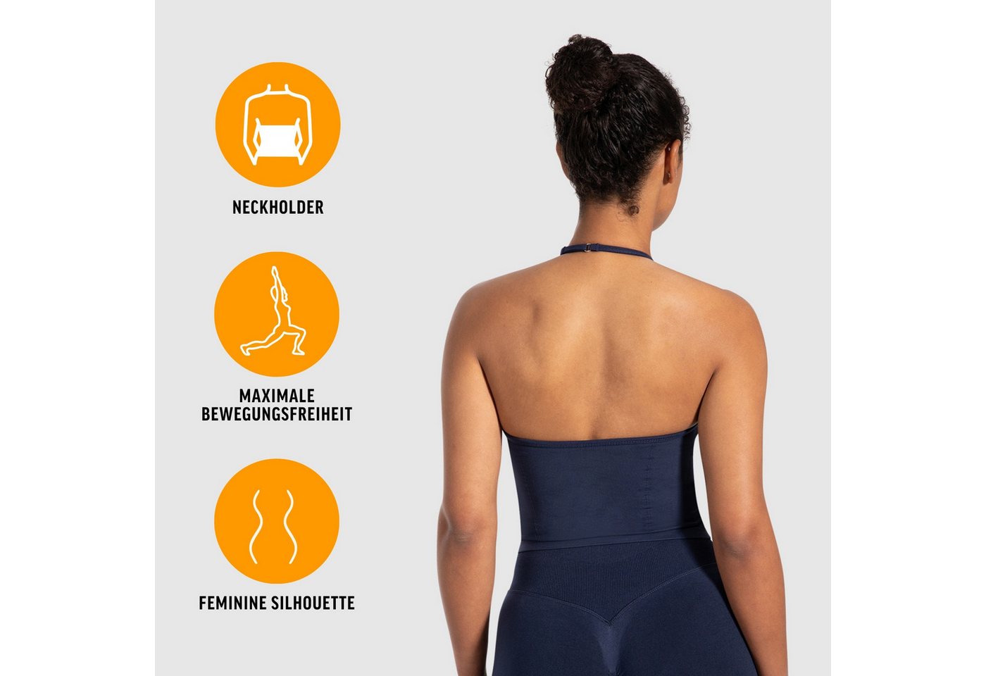 Smilodox Tanktop Malena, Crop Neckholder Sporttop, Ringdetails, Rückenfrei Tanktop nahtlos figurbetont, Sport Freizeit Yoga stylische Looks – Bild 2 von 5