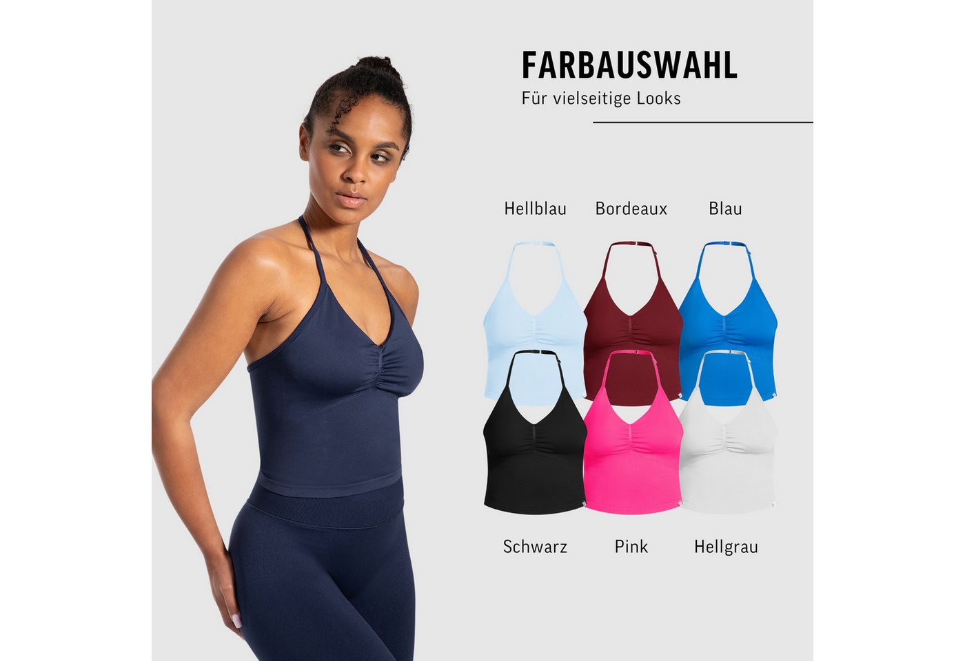 Smilodox Tanktop Malena, Crop Neckholder Sporttop, Ringdetails, Rückenfrei Tanktop nahtlos figurbetont, Sport Freizeit Yoga stylische Looks – Bild 4 von 5