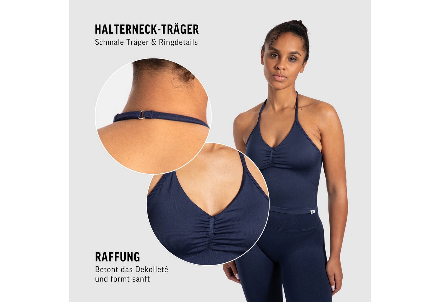 Smilodox Tanktop Malena, Crop Neckholder Sporttop, Ringdetails, Rückenfrei Tanktop nahtlos figurbetont, Sport Freizeit Yoga stylische Looks – Bild 5 von 5
