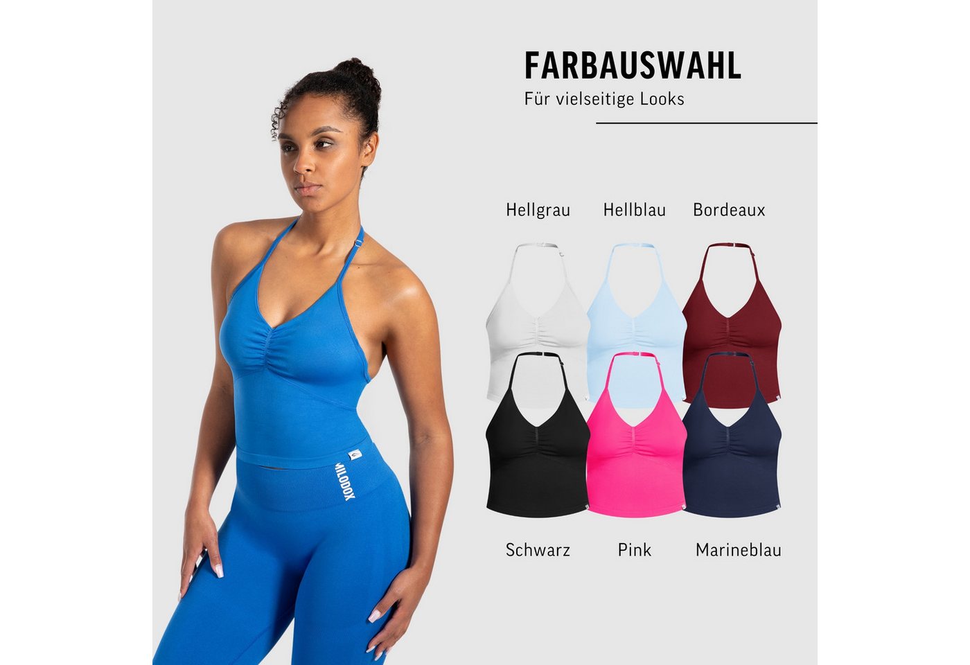 Smilodox Tanktop Malena, Crop Neckholder Sporttop, Ringdetails, Rückenfrei Tanktop nahtlos figurbetont, Sport Freizeit Yoga stylische Looks – Bild 4 von 5